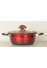 Lootkabazaar Korean Made Nonstick Hard Anodized Enamel Coating Casserole 20 cm with Glass Lid Cook and Serve Casserole Red